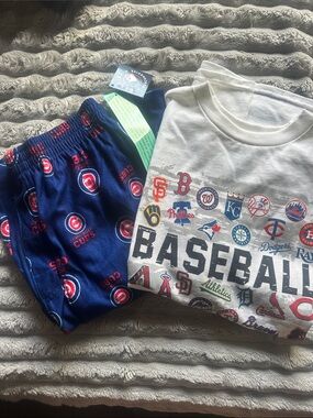 Kids Chicago Cubs Baseball Logo Pajama Shorts Set NWT 14-16 Large